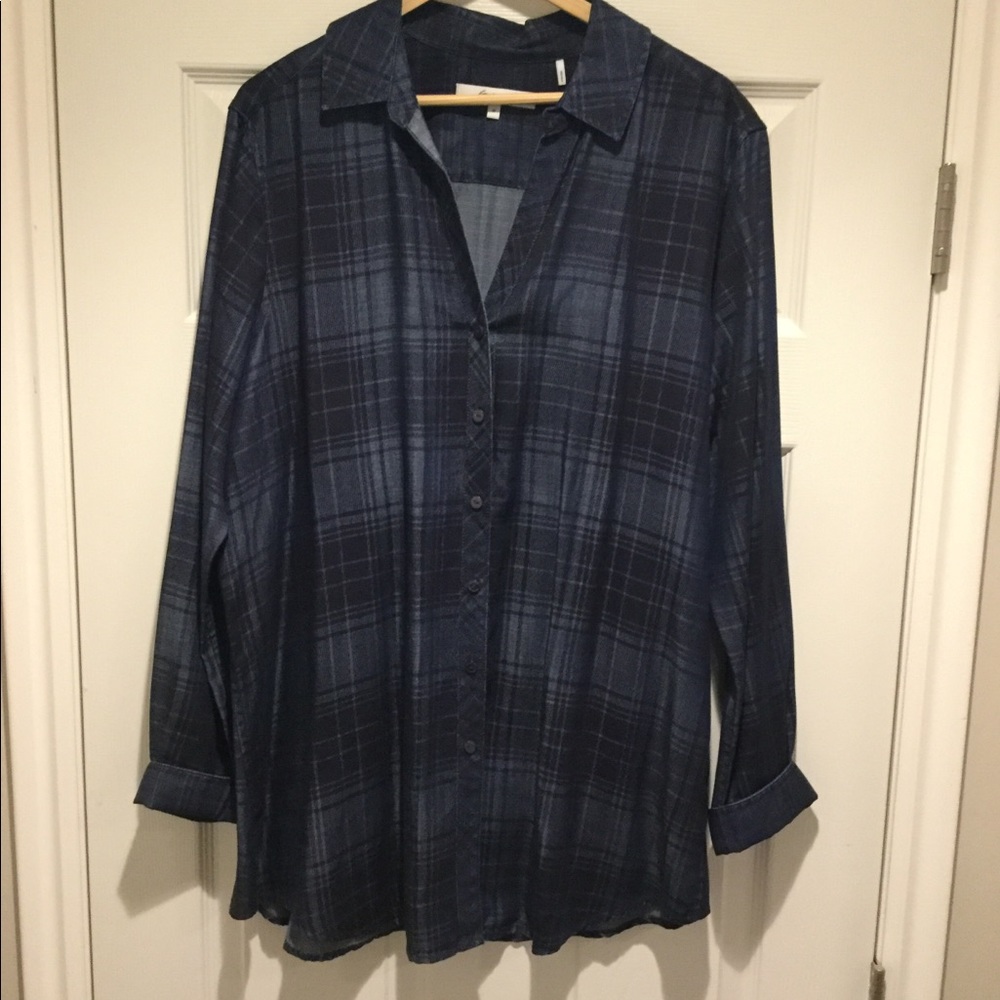 Foxcroft Tencel plaid blouse